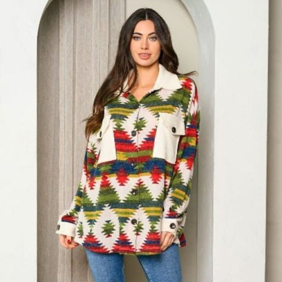 Women's Long Sleeve Multi Print Button Top - Picture 1 of 3